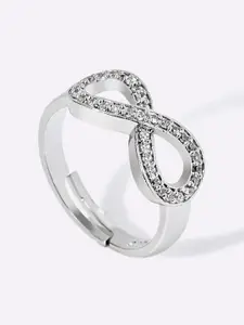 March by FableStreet Sterling Silver Rhodium-Plated CZ-Studded Infinity Design Adjustable Finger Ring