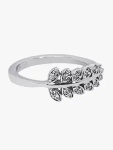 March by FableStreet 925 Sterling Silver Rhodium-Plated CZ-Studded Adjustable Finger Ring