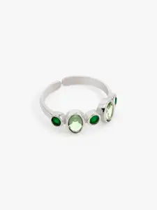 March by FableStreet 92.5 Sterling Silver Silver-Plated Green Onyx Stone-Studded Finger Ring