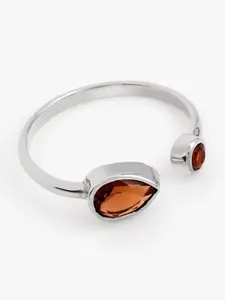 March by FableStreet Brown 92.5 Sterling Silver Rhodium-Plated Quartz Stone-Studded Ring