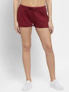 DOOR74 Women Maroon Cotton Outdoor Sports Shorts