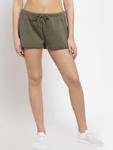 DOOR74 Women Olive Green Cotton Outdoor Sports Shorts