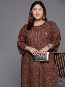 Varanga Rust & Blue Ethnic Motifs Printed Kurta