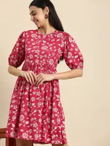 Anouk Puff Sleeves Styled Back Floral Fit & Flare Dress