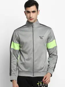Yuuki Men Grey Melange Colourblocked Patchwork Sporty Jacket