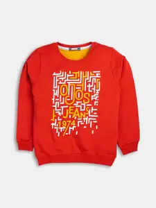 Hopscotch Hopscotch Boys Red Printed Cotton Sweatshirt