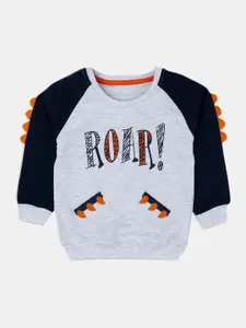 Hopscotch Hopscotch Boys Grey Printed Cotton Sweatshirt