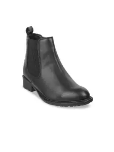 Mochi Women Black Casual Block-Heeled Chelsea Boots