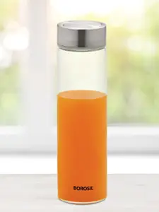 BOROSIL Neo Transparent & Silver-Toned Air-Tight & Microwave Safe Glass Bottle 550 ml