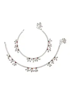 AanyaCentric Women White Metal Silver-Plated Anklets