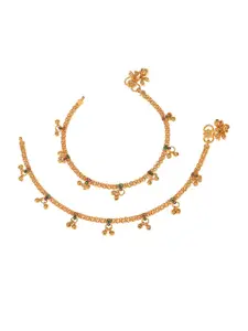 AanyaCentric Women Gold-Plated Ghungroo Beaded Anklet