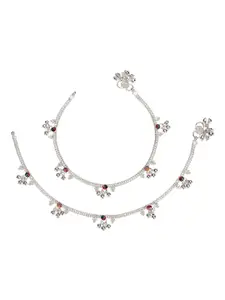 AanyaCentric Women Silver-Plated White Beaded Anklets