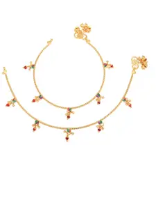 AanyaCentric Women Gold-Plated Designed Beaded Anklets