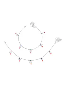 AanyaCentric Women Silver-Plated Red Beaded Anklet