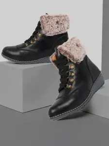 ZAPATOZ Girls Black PU Wedge Heeled Boots