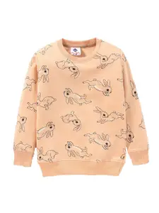 TONYBOY Boys Peach-Coloured Printed Cotton Sweatshirt