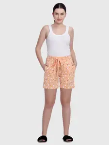 MAYSIXTY Women Peach-Coloured Printed Lounge Shorts