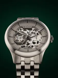 Titan Men Silver-Toned Skeleton Dial & Silver Toned Stainless Steel Bracelet Style Straps Analogue Watch 90140TM01