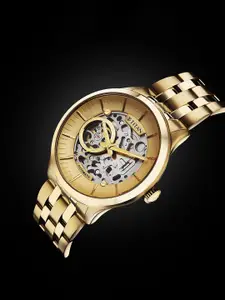Titan Men Gold-Toned Skeleton Dial & Gold Toned Stainless Steel Bracelet Style Straps Analogue Watch 90140YM01