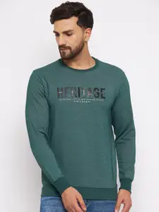 Duke Men Green Printed Fleece Sweatshirt