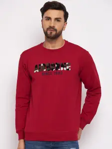 Duke Men Red Printed Fleece Sweatshirt