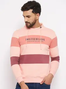 Duke Men Peach-Coloured Striped Fleece Sweatshirt