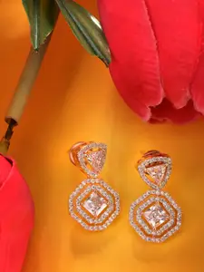Saraf RS Jewellery Rose Gold Plated Triangular Drop Earrings