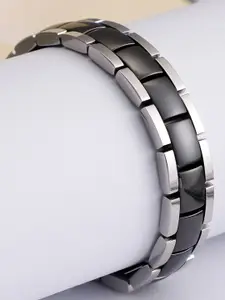 ZIVOM ZIVOM Men Black & Grey Silver-Plated Cuff Bracelet