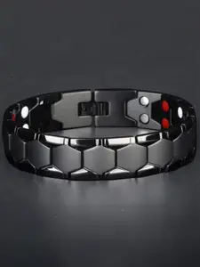ZIVOM Men Silver-Toned & Black Rhodium-Plated Link Bracelet