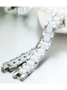 ZIVOM Men Silver-Toned & White Silver-Plated Link Bracelet