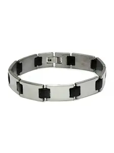 ZIVOM Men Silver-Toned & Black Silver-Plated Link Bracelet