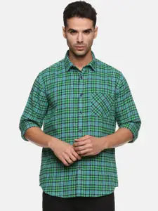 DON VINO Men Green Classic Checked Cotton Casual Shirt