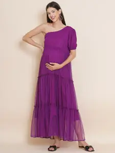 Mine4Nine Violet One Shoulder Maternity Maxi Dress