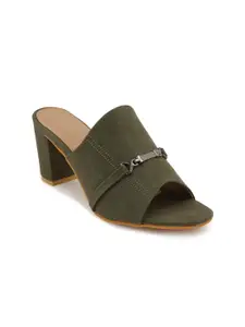 SCENTRA Olive Green Block Sandals Heels