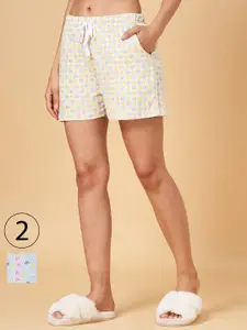 YU by Pantaloons Women Grey & Yellow Pack Of 2 Printed Lounge Shorts
