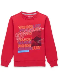 Status Quo Boys Red Printed Cotton Sweatshirt