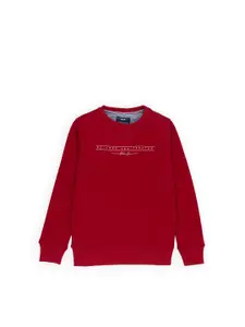 Status Quo Boys Red Printed Cotton Sweatshirt