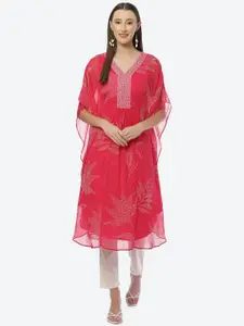 Biba Women Pink & Red Printed Flared Sleeves Cotton Kurta