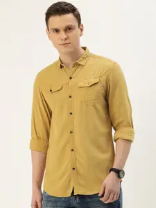 IVOC Men Mustard Standard Cotton Slim Fit Casual Shirt