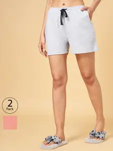 YU by Pantaloons Women Grey & Coral Pack of 2 Cotton Regular Shorts