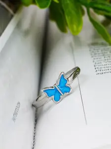 Ferosh Silver Toned Blue Crystal Butterfly Finger Ring