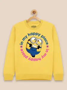 Kids Ville Girls Minions Yellow Printed Sweatshirt