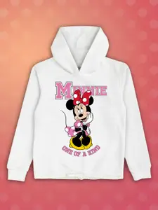 Kids Ville Girls White Mickey & Friends Printed Hooded Sweatshirt