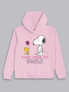 Kids Ville Girls Snoopy Pink Printed Hooded Sweatshirt