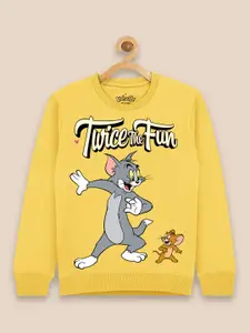 Kids Ville Girls Tom & Jerry Yellow Printed Sweatshirt