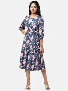 YU by Pantaloons Navy Blue Floral Midi Dress