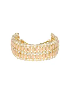 I Jewels Women Gold-Toned & Peach-Coloured Kundan Gold-Plated Bangle-Style Bracelet