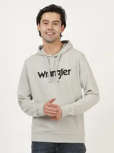 Wrangler Men Grey Printed Hooded Cotton Sweatshirt