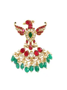 ahilya Women 92.5 Sterling Silver Gold-Plated White & Green Stone-Studded Pendant