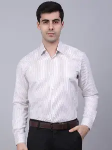 JAINISH Men White Classic Striped Pure Cotton Formal Shirt